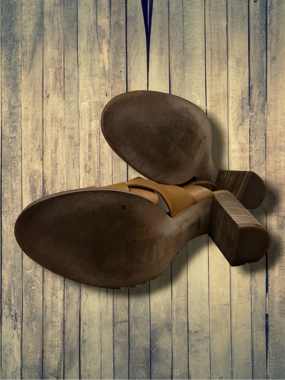🌺Madewell Cindy Tan Leather Crisscross Stacked Heel Sandals - Picture 7 of 9